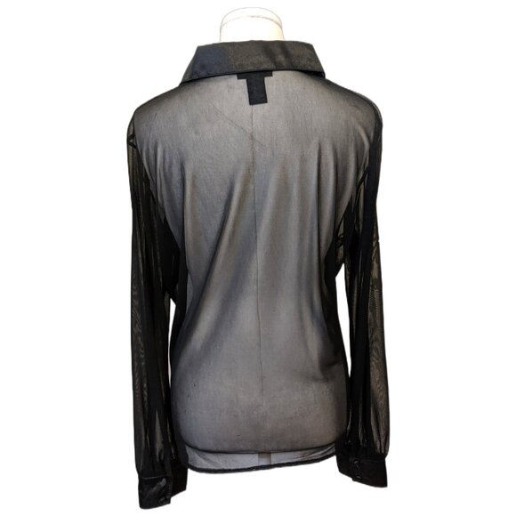 The Limited Black Mesh Beaded Blouse Sheer Button Up Gothic Whimsygoth XL - Picture 8 of 12